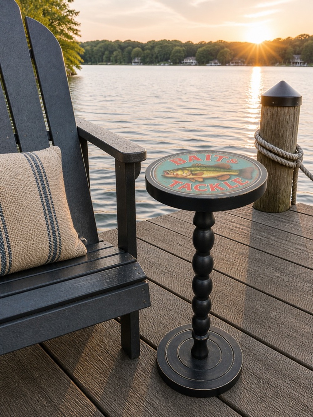 Cabin/Lodge/Lake or Vacation Home Wooden Pedestal Upcycled Fishing Drink Table